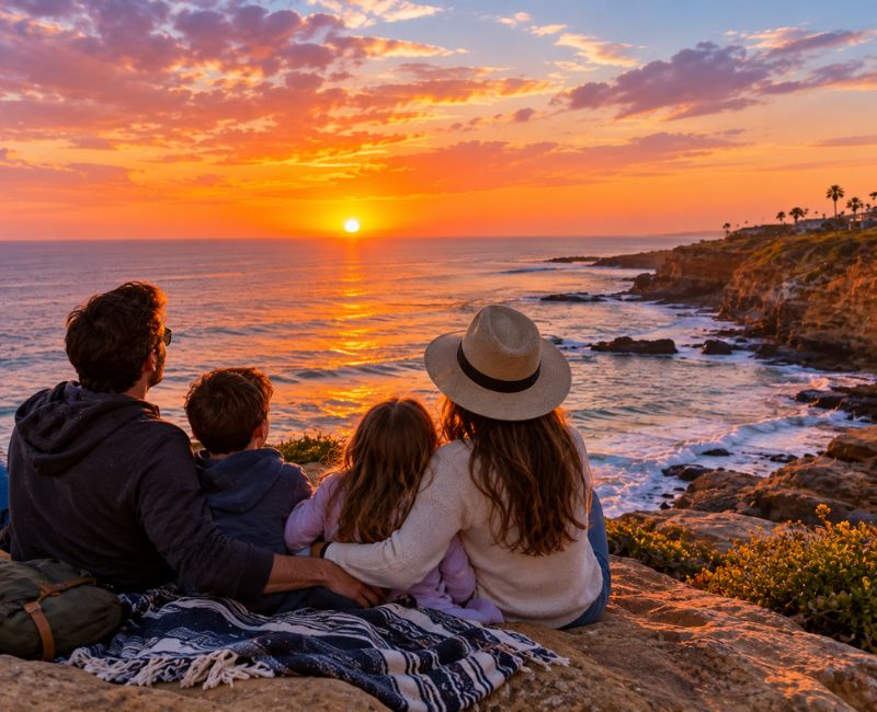 Family watching San Diego sunset