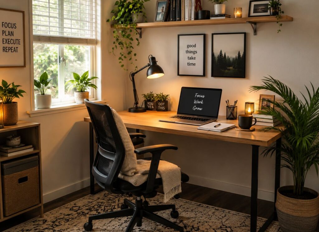 Small home office decorated on a budget