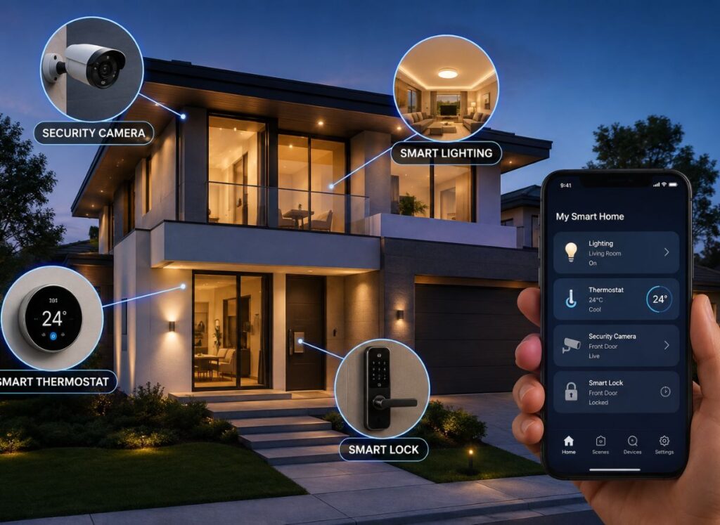 Smart home automation devices in a modern house