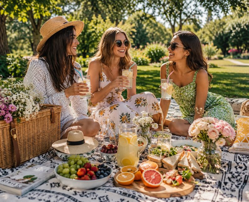 colorful summer backyard picnic