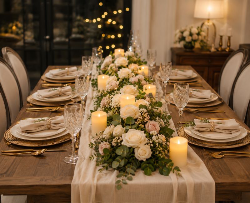 home wedding dining table centerpiece

