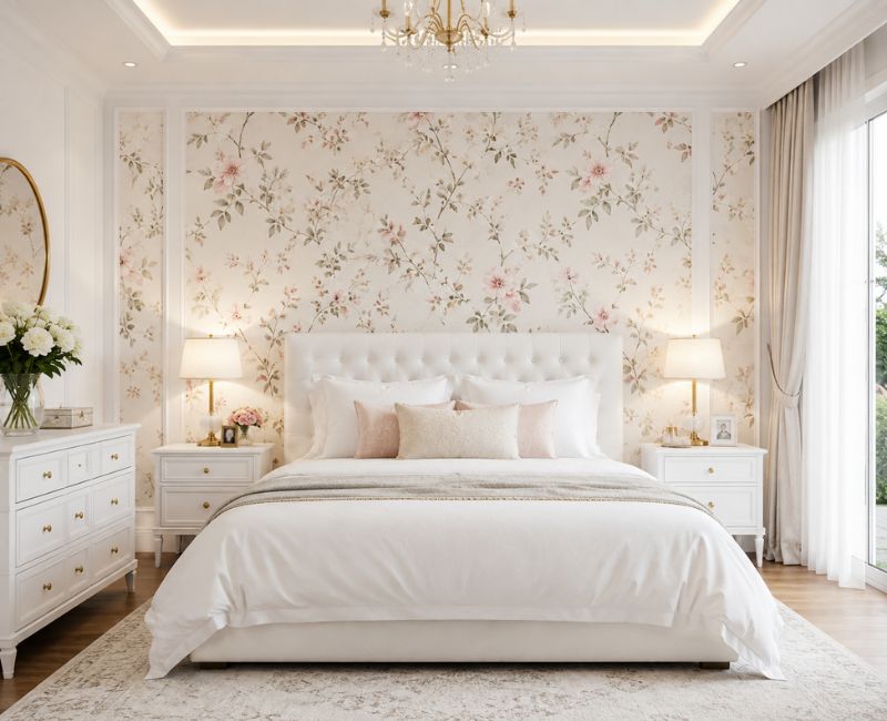 Floral wallpaper bedroom design




