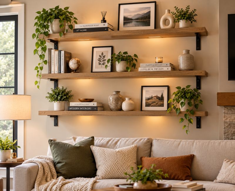Finished wall mounted shelves
