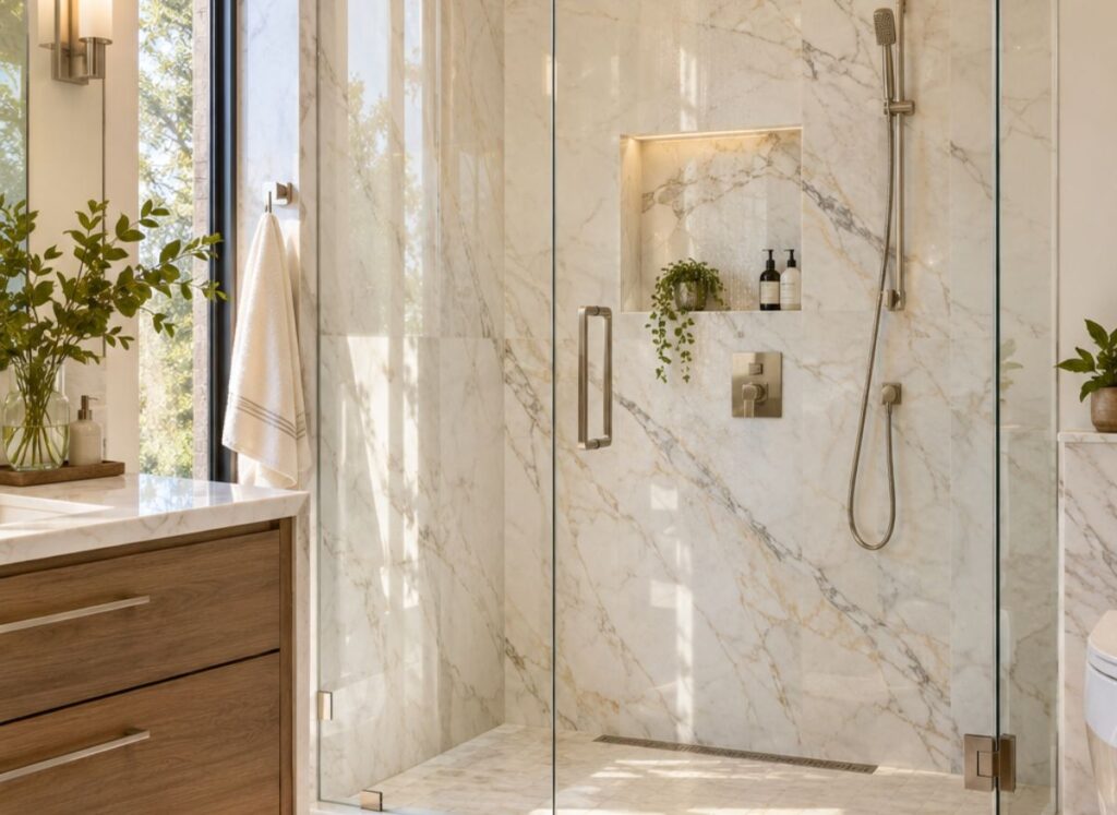 Modern frameless shower door
