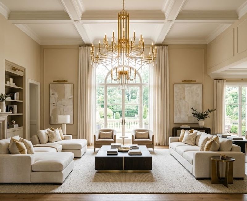 Gold chandelier room proportions