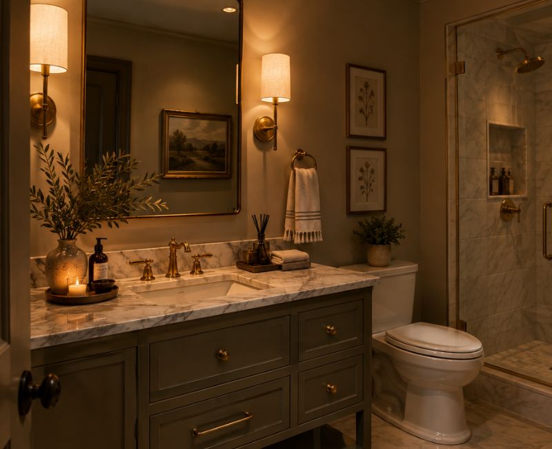 Guest bathroom layered lighting
