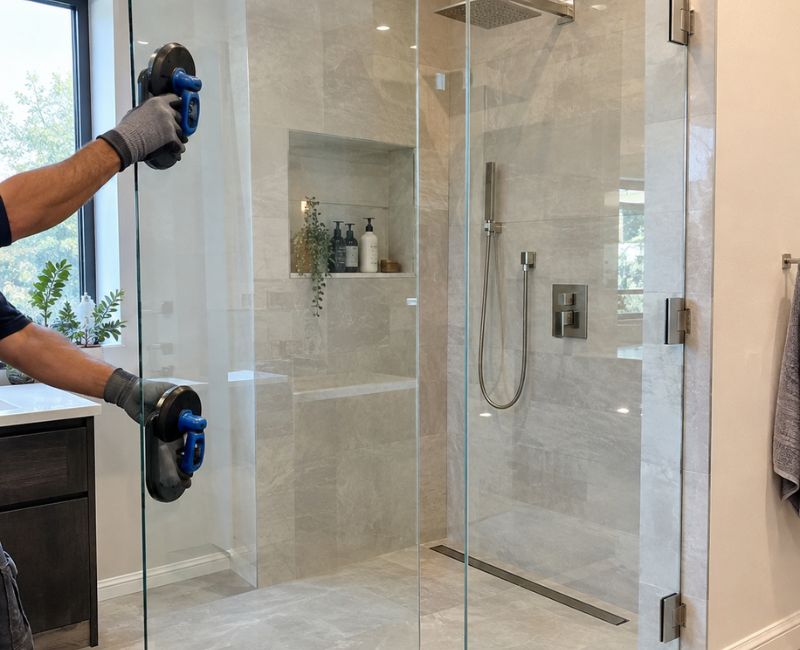 Hanging frameless shower glass
