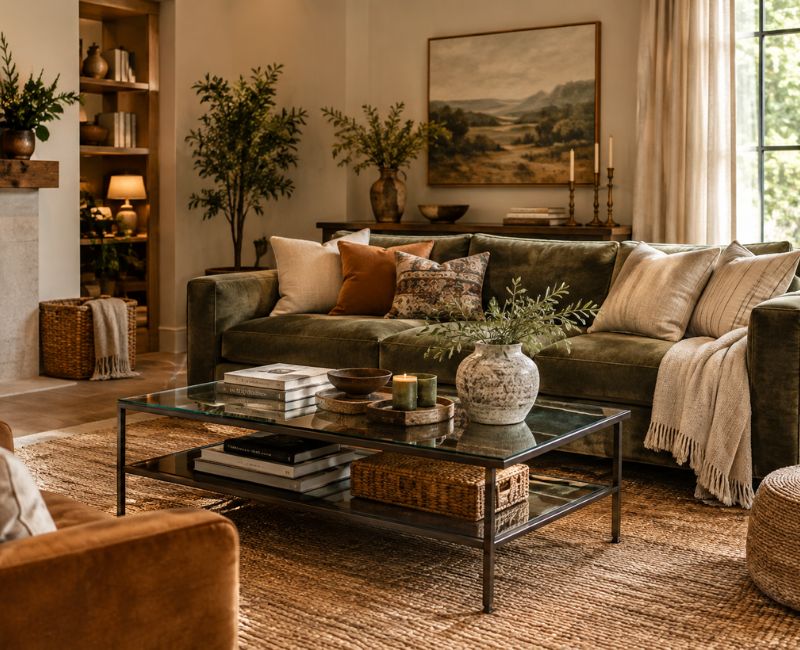 Mixed colors and textures in living room
