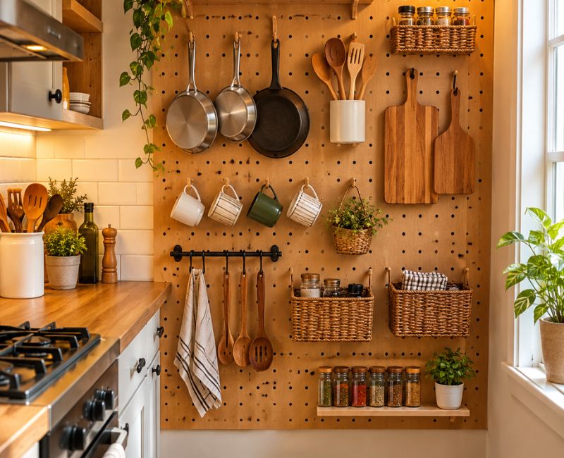Kitchen pegboard storage
