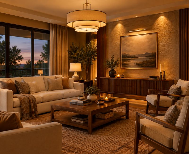 Layered living room lighting
