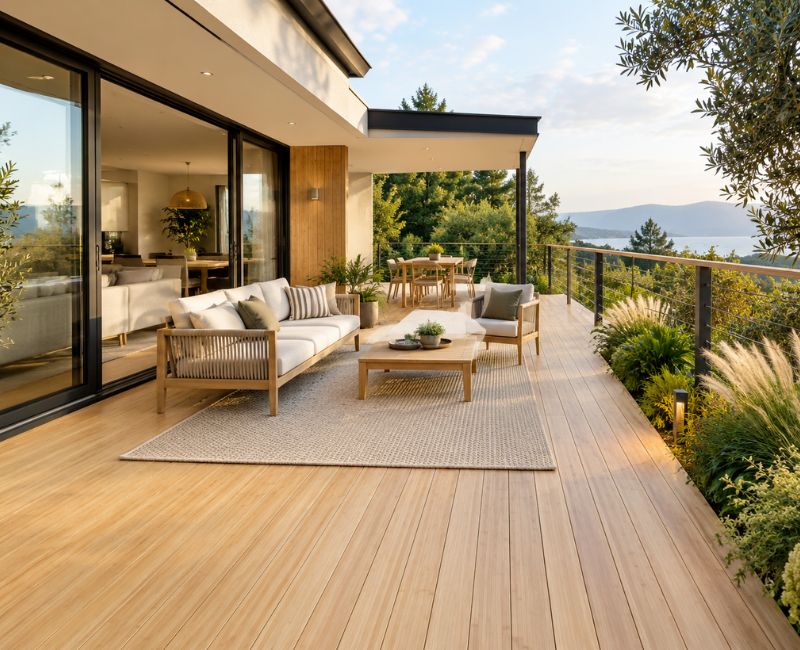 Modern bamboo decking with linear grain