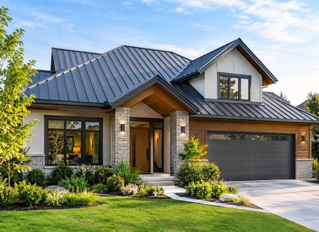 Modern home with prepainted steel roof