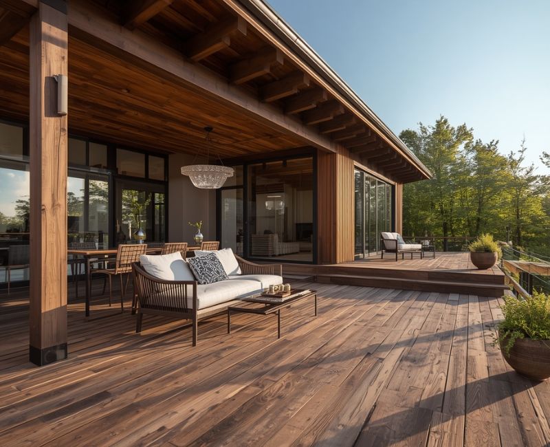 Reclaimed wood deck with rich patina