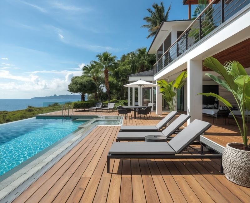Recycled plastic lumber pool deck