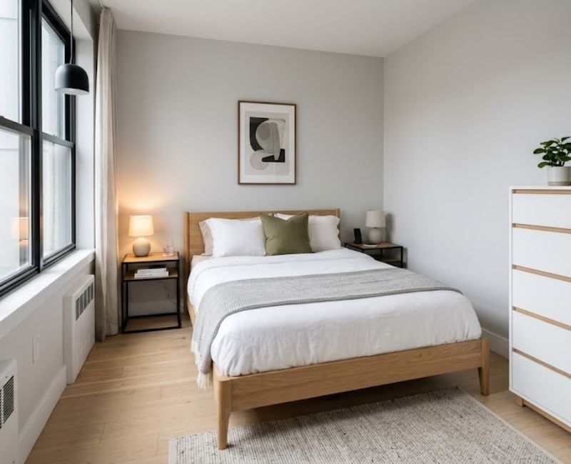 Small bedroom with slim furniture
