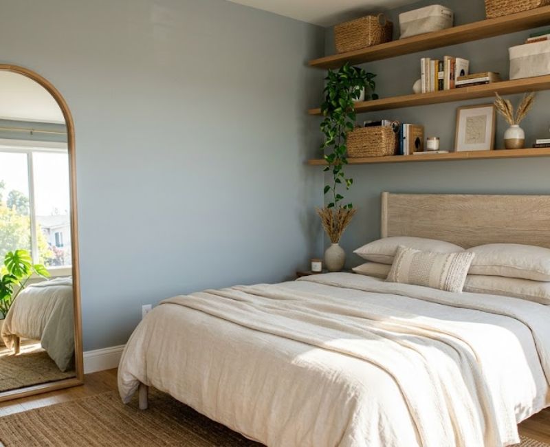  Small bedroom storage and mirror
