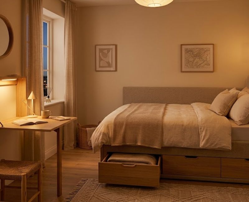 Minimal wall decor in small bedroom
